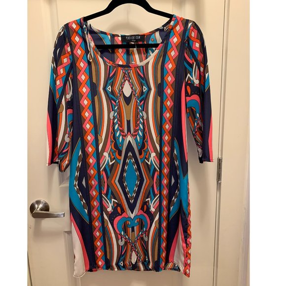 Peach Love Cream Colorful Boho Shift Dress Size Small - Picture 2 of 2